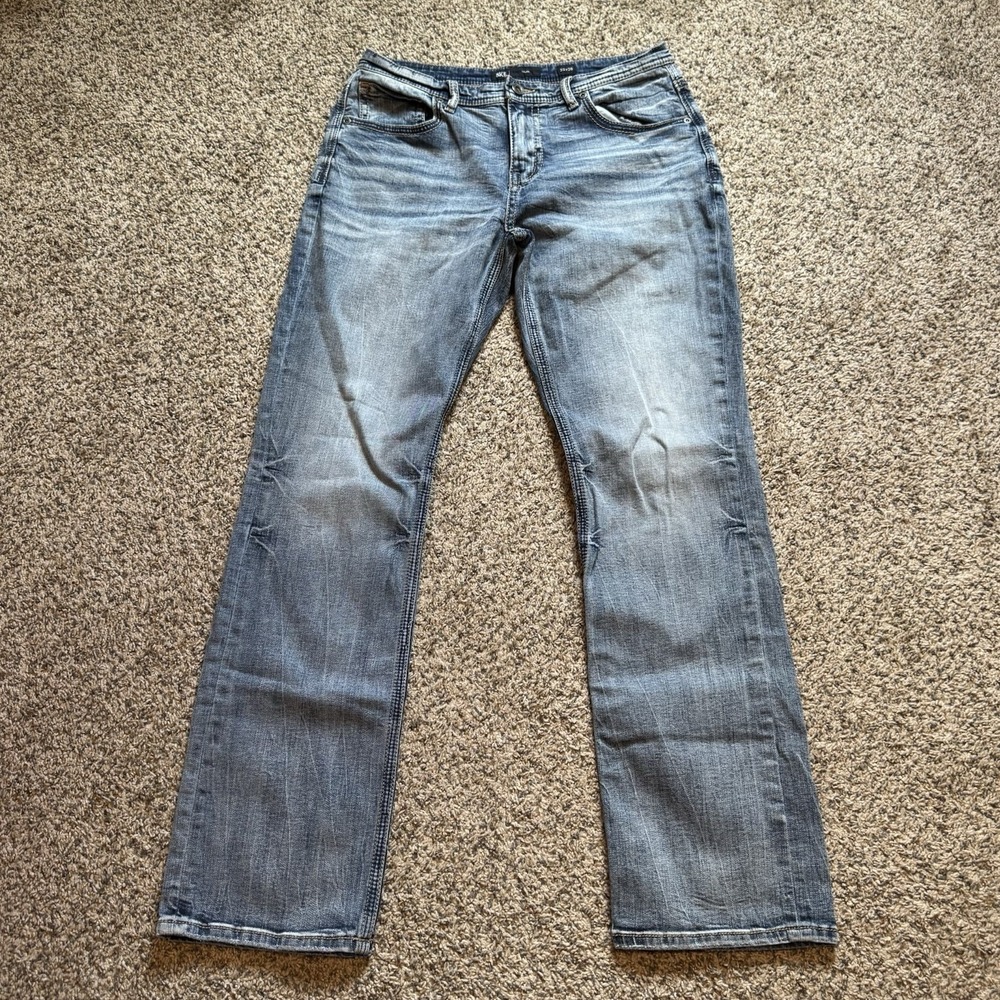 BKE Tyler Jeans Mens 33x36 Light Wash Blue Straight Leg Nice Fade Fit 32x35 Y2k - Picture 1 of 11